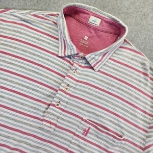 Johnnie-O Hangin Out Polo Shirt Mens XL‎ Pink Gray Striped Stretch Short Sleeve